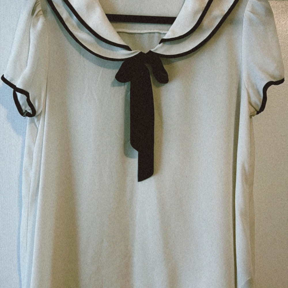 Peter Pan Collar White Blouse with Black Trim